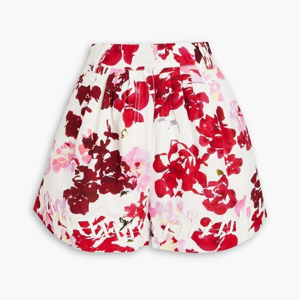 Aje High Waist Red and White Floral Shorts